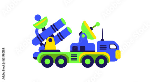 Stylized Mobile Missile Launcher with Bright Color Palette Illustration