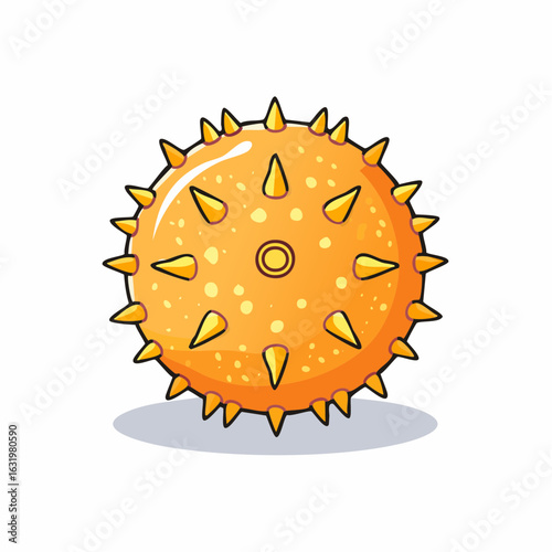Cartoon depiction of an orange spiky ball, possibly representing a virus or similar