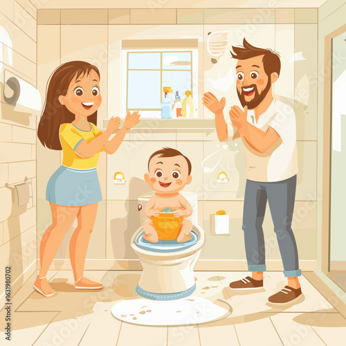 Happy Family Celebrating Toddler Potty Training