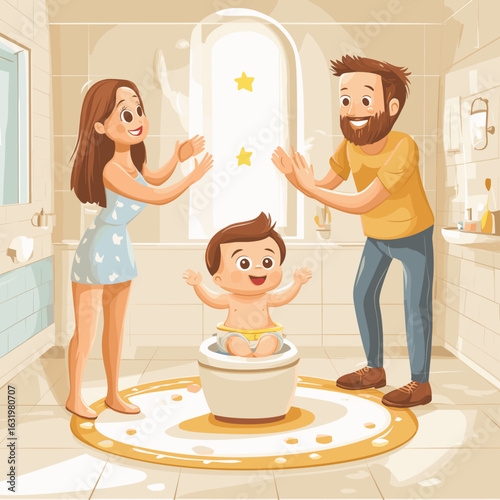 Happy Family Celebrating Toddler Potty Training