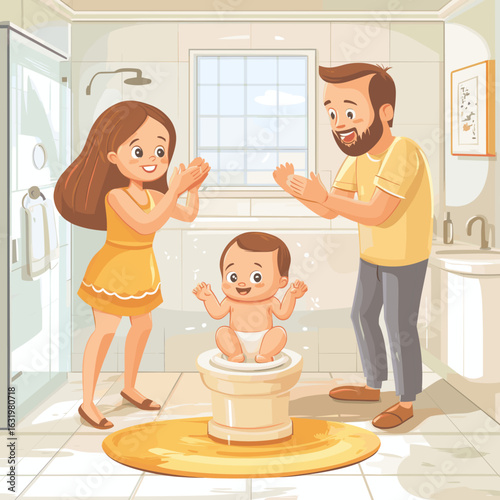 Happy Family Celebrating Toddler Potty Training