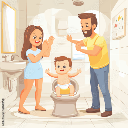 Happy Family Celebrating Toddler Potty Training