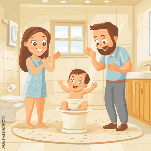 Happy Family Celebrating Toddler Potty Training