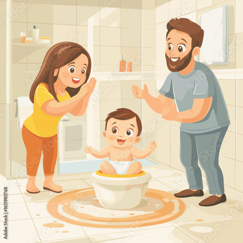 Happy Family Celebrating Toddler Potty Training