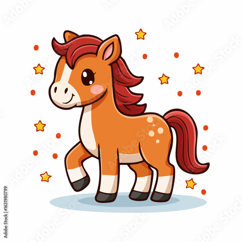 Adorable Cartoon Pony Standing Amidst Sparkling Stars with Playful Charm and Joyful Presence