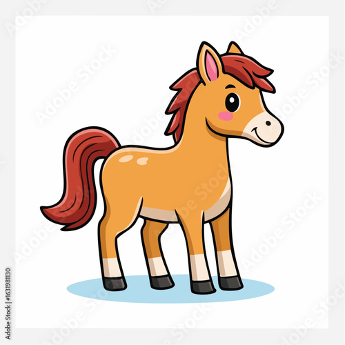 Adorable Cartoon Horse Standing Cheerfully, Perfect for Children's Illustration and Design