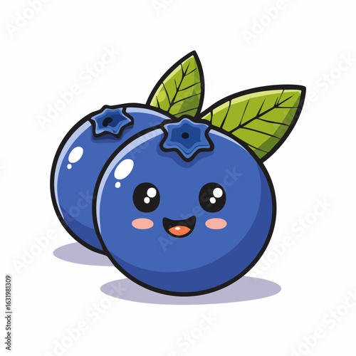 Adorable blueberry duo with sweet smiles and vibrant colors on a white background