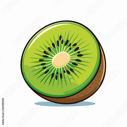 Vibrant kiwi slice illustration showcasing its juicy interior and unique texture on white backdrop