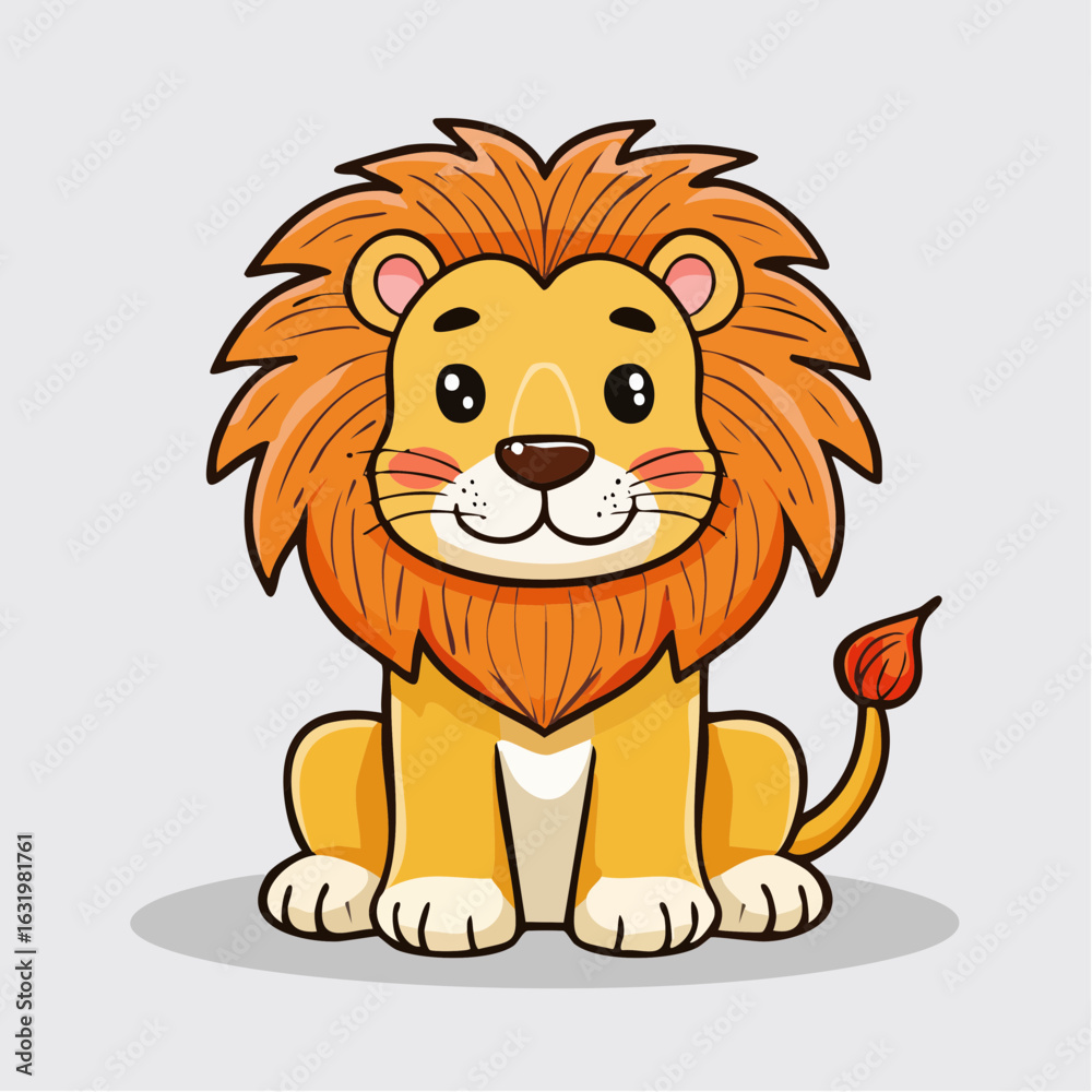 Obraz premium Adorable Cartoon Lion Sitting with a Playful Expression and Detailed Mane