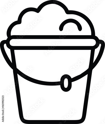 Simple line art bucket filled with foam isolated on transparent background