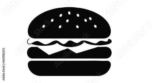 Hamburger icon vector graphic. Simple black silhouette symbol of a burger for fast food menu or restaurant logo design