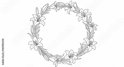 Elegant Lily Floral Wreath Outline Design