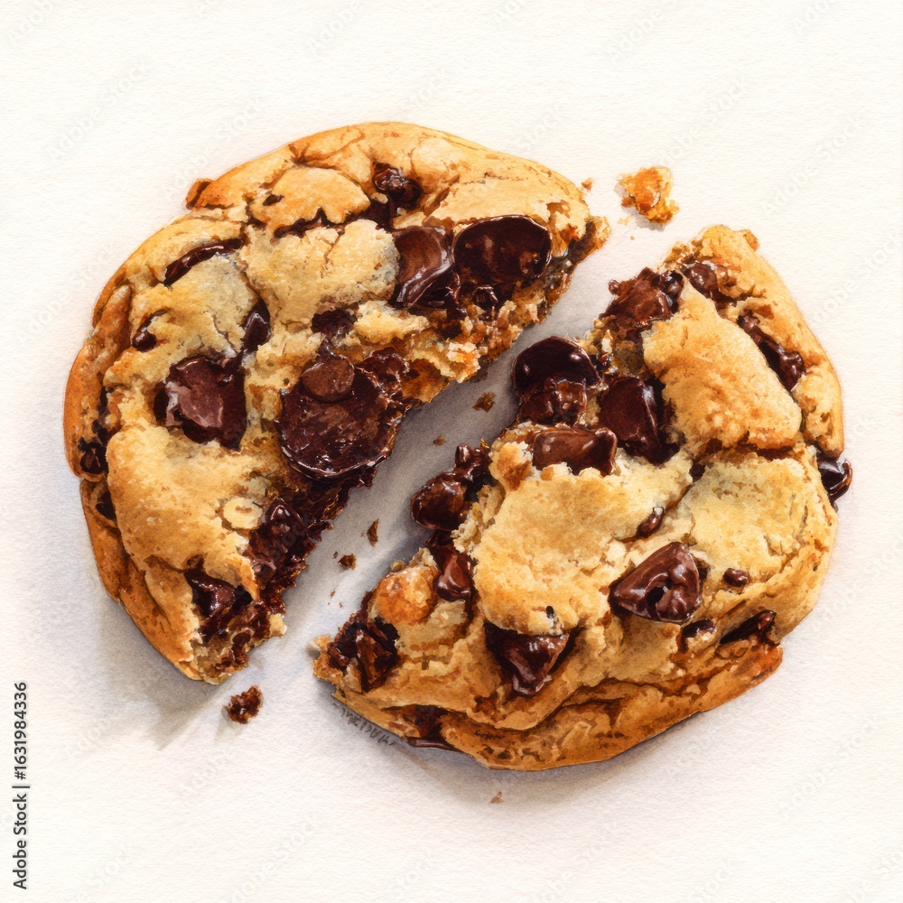 Close-up of a broken chocolate chip cookie Close-up of a broken chocolate chip cookie