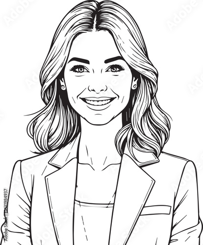 Confident Professional Portrait: A detailed illustration of a poised and confident female professional, exuding grace and intelligence with a charming smile.
