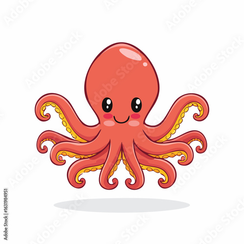 Cute and Cheerful Cartoon Octopus Illustration with Playful Tentacles and Smiling Face
