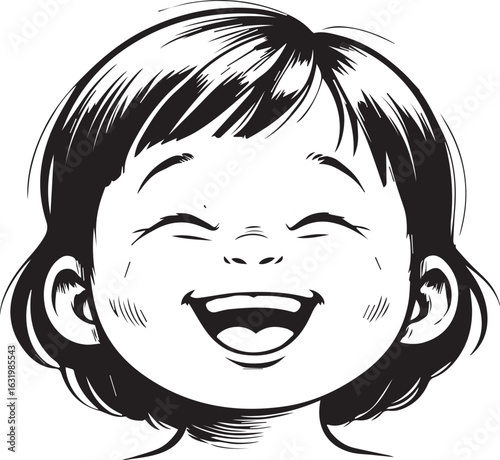 Joyful girl illustration: A cheerful illustration of a smiling girl radiates happiness, evoking feelings of pure joy and warmth.
