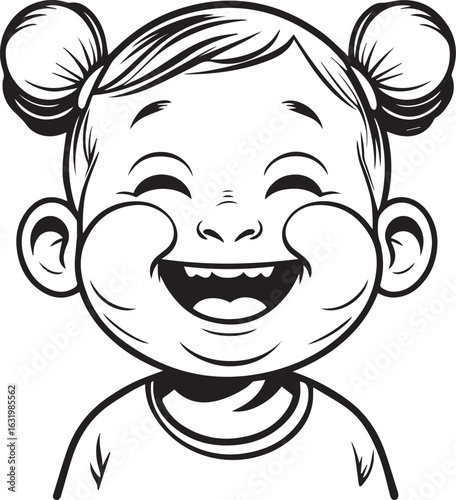Joyful Child Illustration: A captivating monochrome illustration portrays a cherubic child beaming with unbridled happiness, her expressive eyes and joyful smile radiating pure delight.