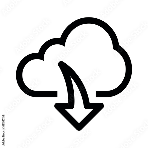 Cloud download icon with a downward pointing arrow indicating the download process in black color