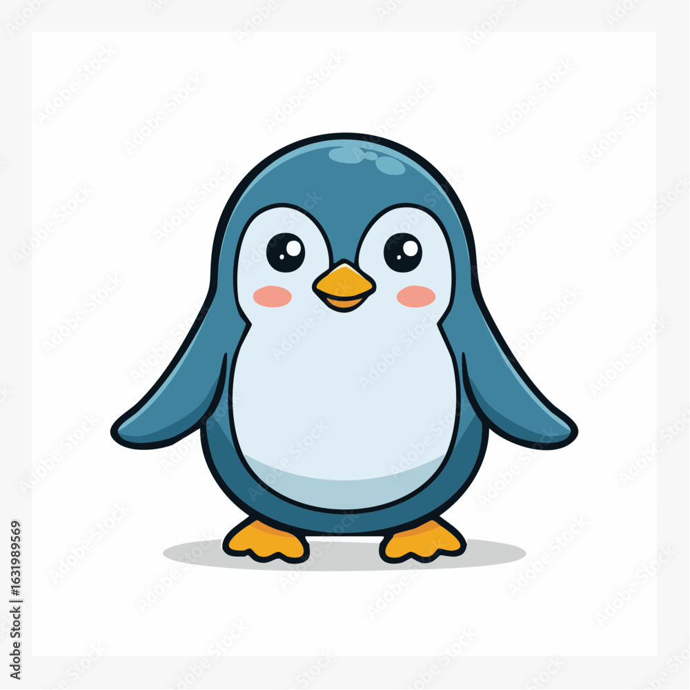 Fototapeta premium Delightful illustration of a charming blue cartoon penguin standing against white background