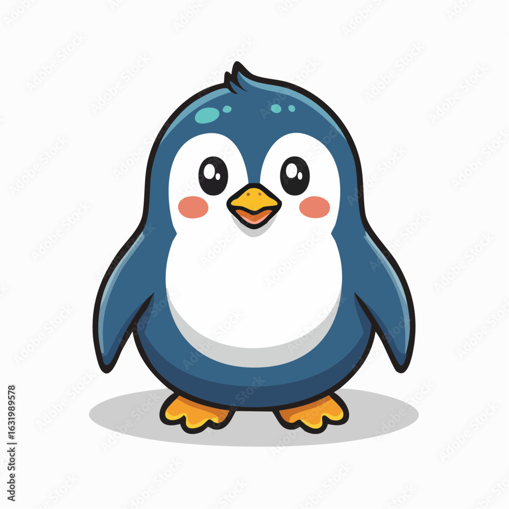 Fototapeta premium Adorable Cartoon Penguin Illustration with Big Eyes and Rosy Cheeks on White Background