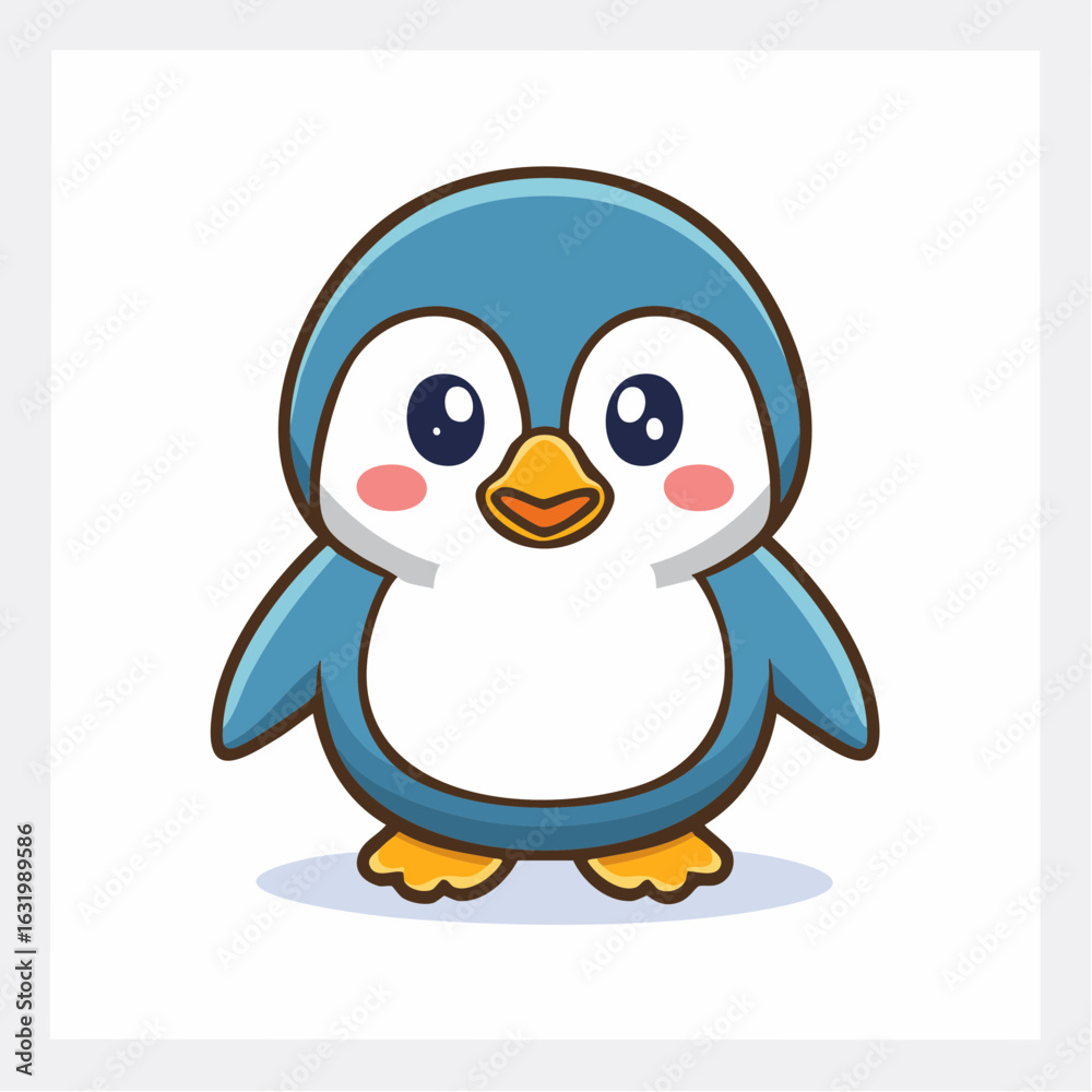 Obraz premium Adorable Blue Penguin Illustration with Big Eyes and Rosy Cheeks on White Background