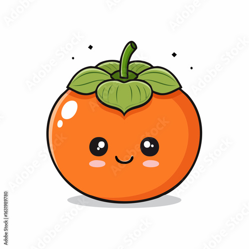Adorable Persimmon Character Illustration with Kawaii Style and Smiling Face Expression