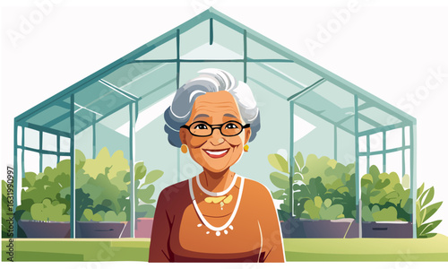 senior woman in greenhouse