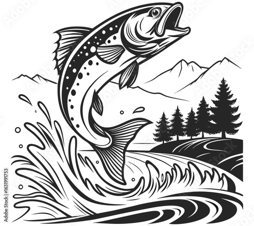 Fishing Vector. Bass Fishing SVG  Collection – Silhouette Vector Clipart . Jumping Fish in Lake Illustration. Fishing time in a hill . T- Shirt Design Vector Art, Icons, and Graphics for Free ...