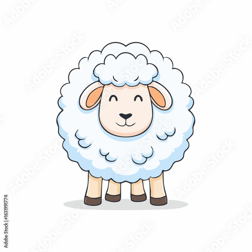 Adorable cartoon sheep with fluffy wool coat, simple design for children's illustration