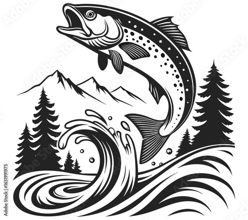 Fishing Vector. Bass Fishing SVG  Collection – Silhouette Vector Clipart . Jumping Fish in Lake Illustration. Fishing time in a hill . T- Shirt Design Vector Art, Icons, and Graphics for Free ...