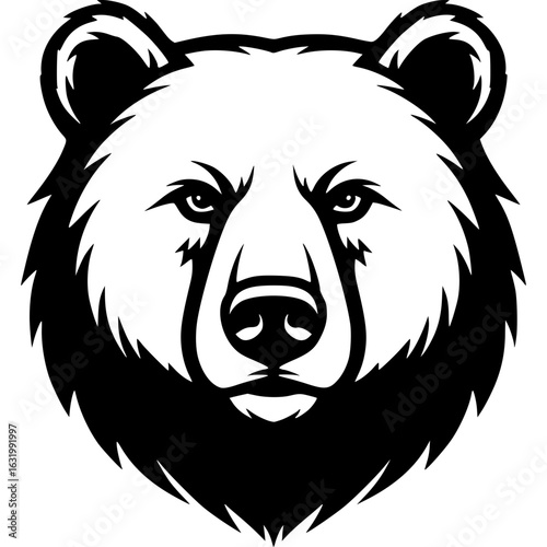 Majestic Grizzly Bear: A striking, monochromatic illustration of a Grizzly Bear's head, exuding strength, wilderness, and the untamed spirit of the great outdoors.