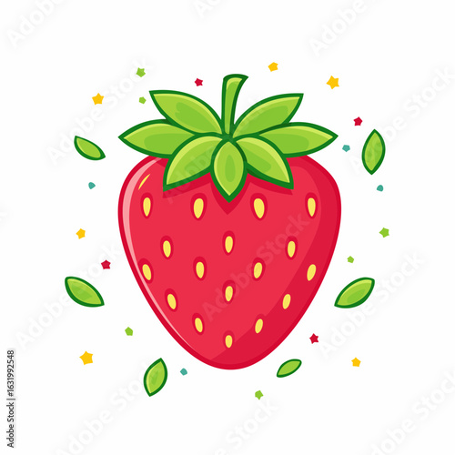 Whimsical Strawberry Delight: A Vibrant Cartoon Illustration of a Delicious Summer Fruit