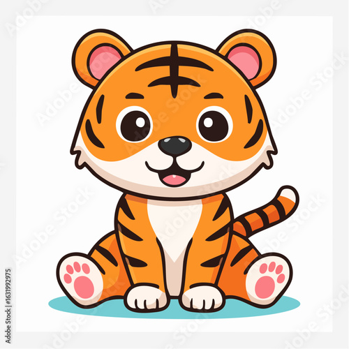 Adorable Cartoon Tiger Cub Sitting: A Charming Vector Illustration for Children