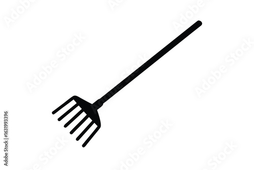 Vector art of black silhouette of a garden rake isolated on white background