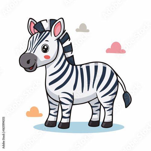 Adorable Cartoon Zebra Character Standing Gracefully with Playful Clouds Background