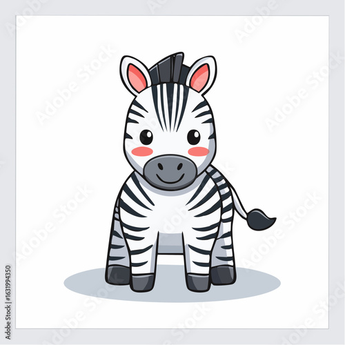 Adorable Zebra Cartoon Illustration with Gentle Smile for Children's Designs and Media