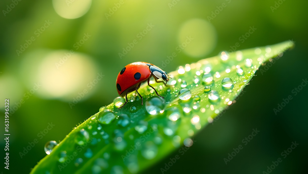 Obraz premium Enchanted World of Dewdrops and Tiny Creatures in Nature