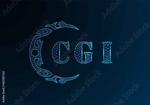Low poly letter logo CGI design. CGI letter logo low poly vector design on blue color gradient background. CGI logo low poly design