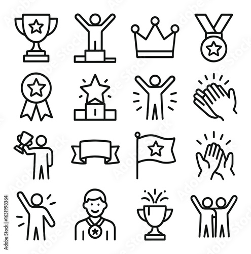 Icon set of awards and achievements symbols for recognition and success