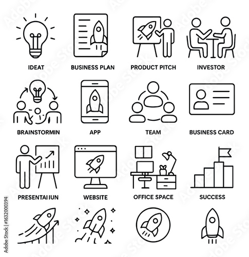 Icon set for business innovation and strategy concepts