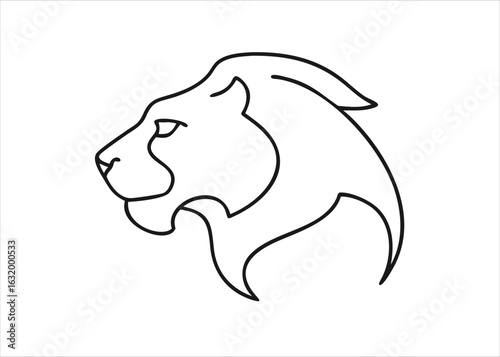 A striking continuous line art depiction of a majestic lion s head showcasing its powerful mane and regal profile isolated on white background