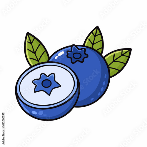 Cartoon blueberries with leaves illustration showcasing vibrant colors and simple design