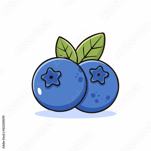 Illustration of two blueberries with green leaves showcasing fresh and healthy eating