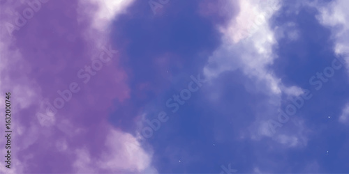 Abstract watercolor sky in shades of purple blue and white expressing artistic fluidity and colorful blends