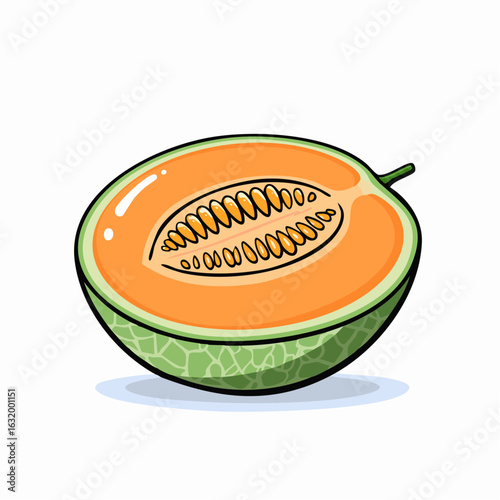 Half Melon Cartoon Illustration: Fresh, Juicy and Vibrant Food Art for Healthy Living