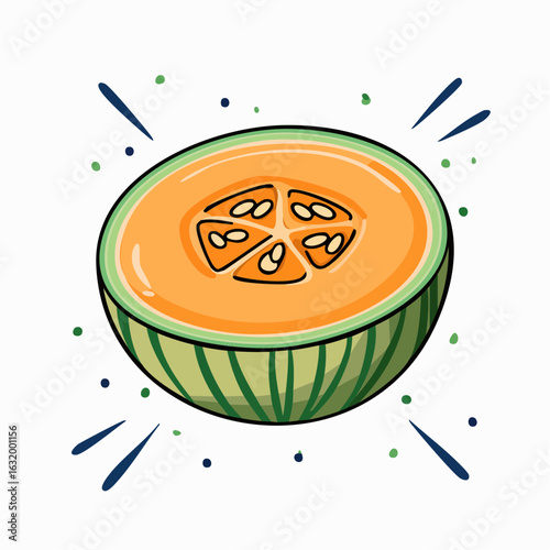 Vibrant illustration of a ripe cantaloupe slice, showcasing its refreshing and juicy appeal