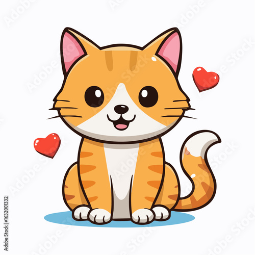 Adorable Cartoon Ginger Cat with Hearts Expressing Love and Affection in Vector Illustration