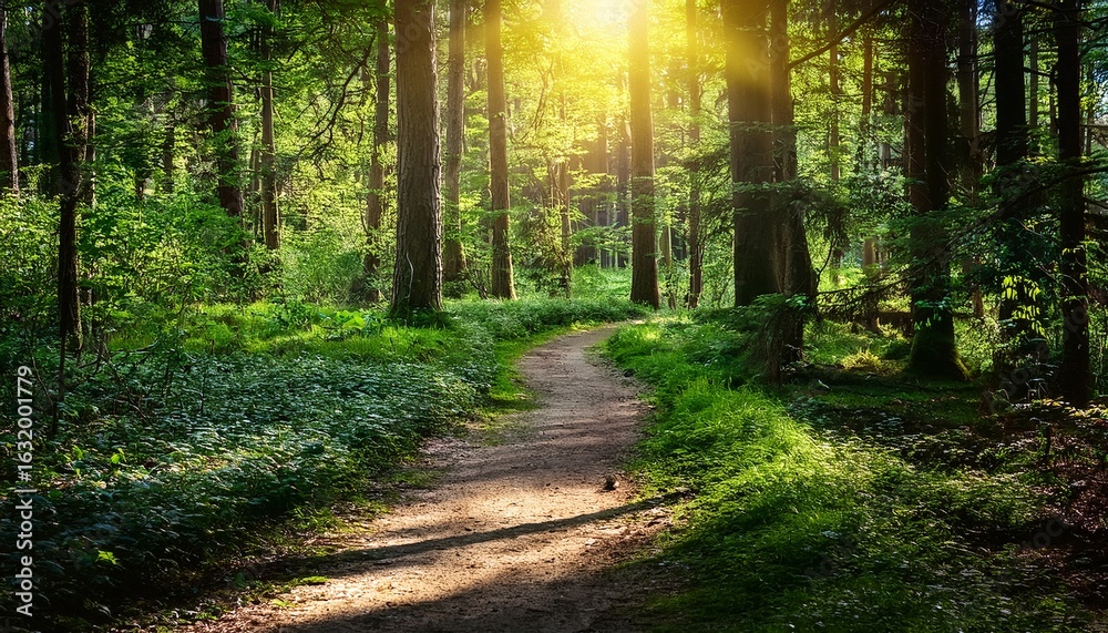 Obraz premium forest path sunlit journey