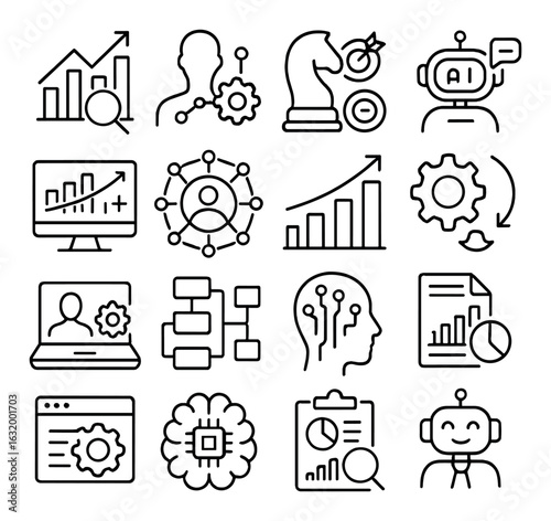 Futuristic technology icons: ai, data, and automation concepts