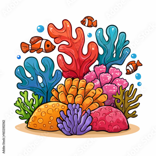 Vibrant Coral Reef Ecosystem with Clownfish in an Animated Marine Environment